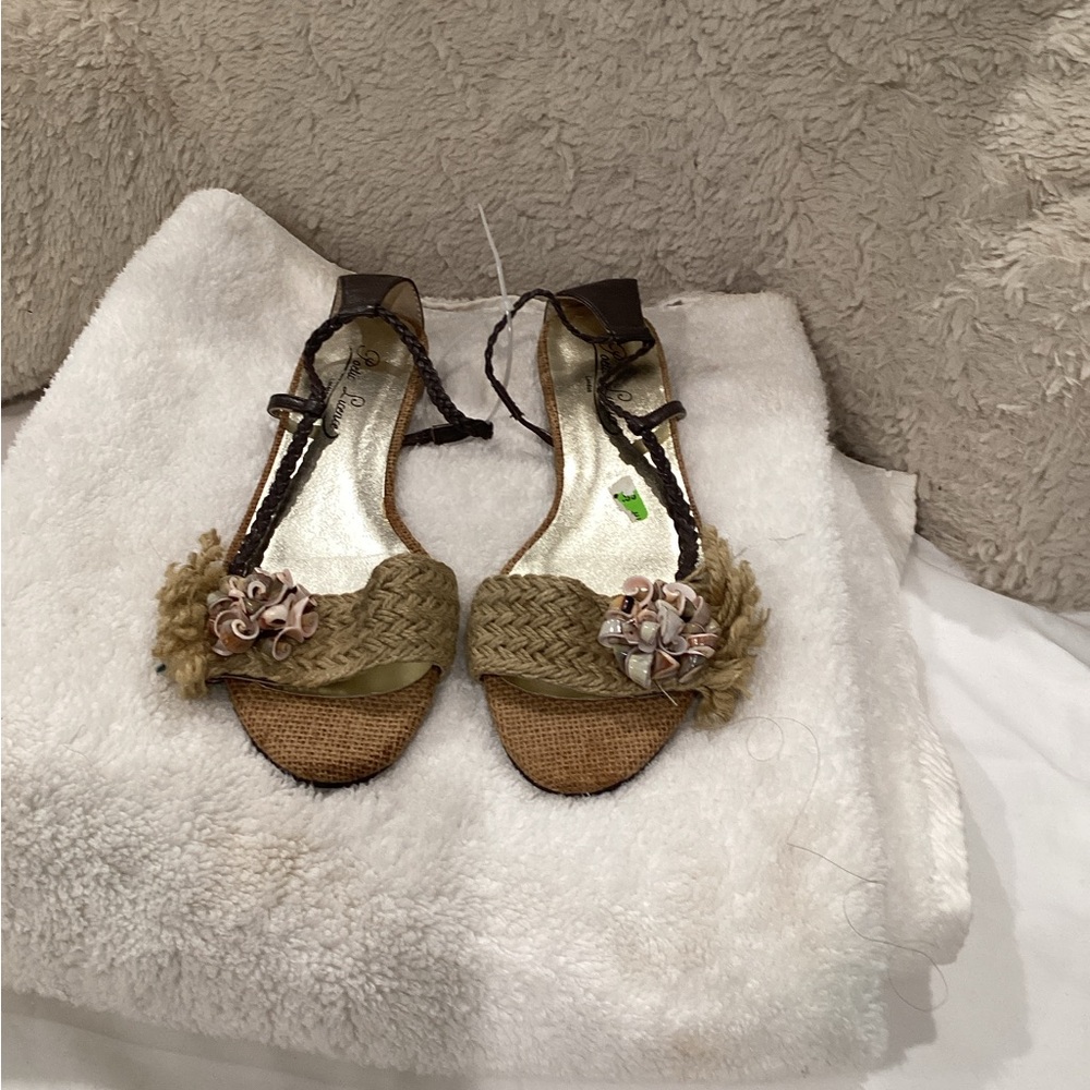 Poetic License Olive Green Braided Floral Slingback Sandals
